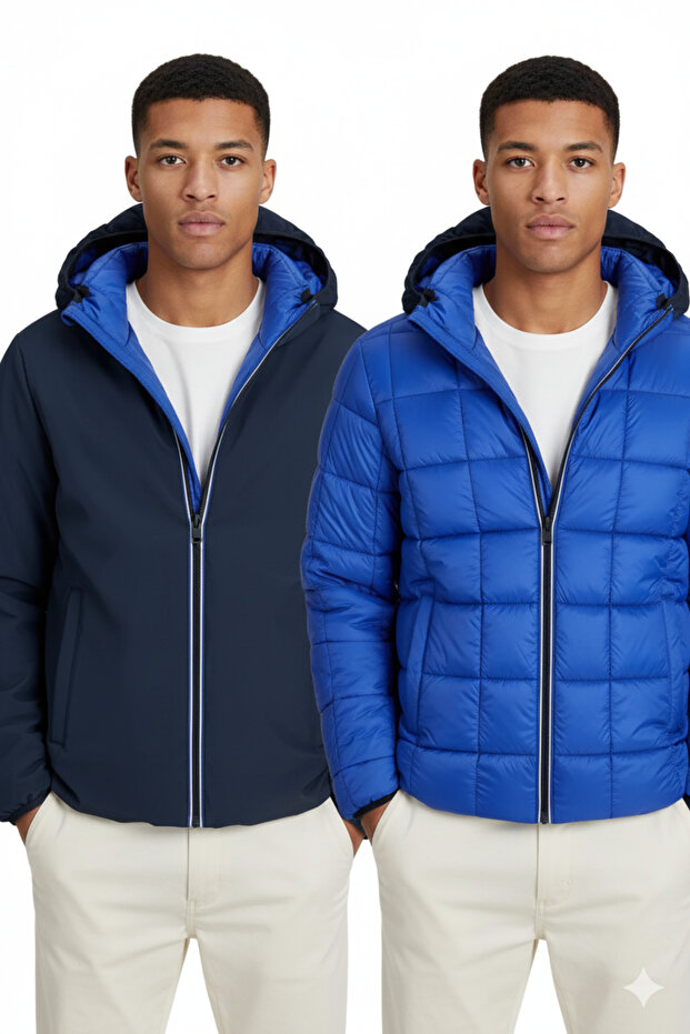 Erkek Lacivert & Saks Jjebrook Reversible Jacket Sn Çift Taraflı Mont Ceket 12278780-Sky Captain - 1
