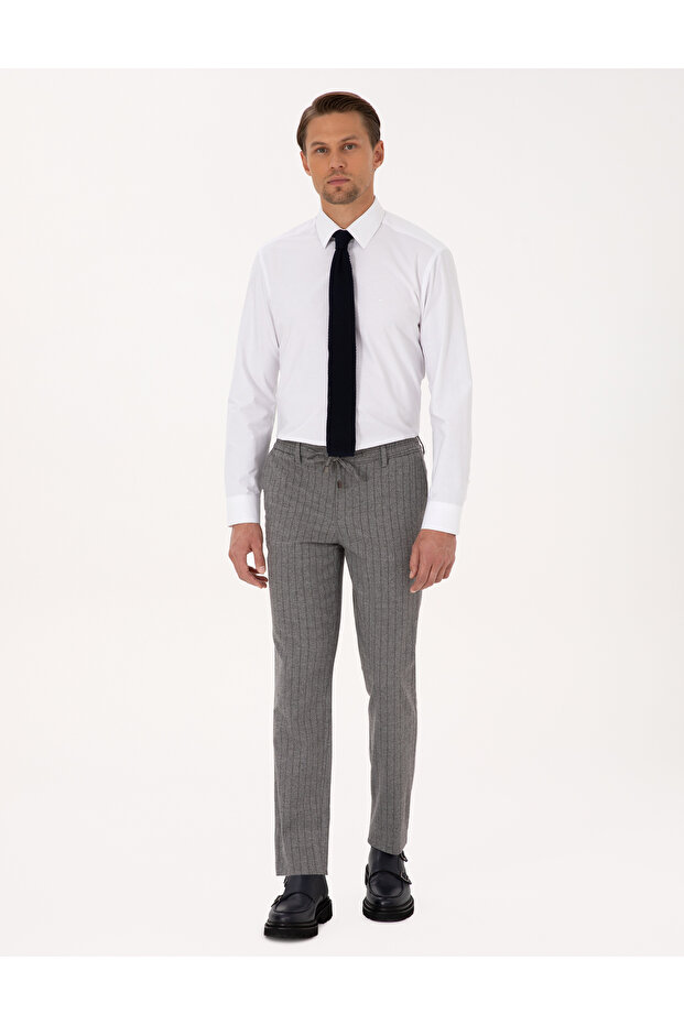 Gray Extra Slim Fit Striped Fabric Trousers 50278454-Vr024
