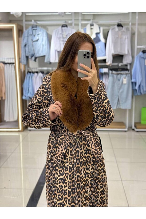 Birded Leopard Patterned Fur Spoon Coat - 1