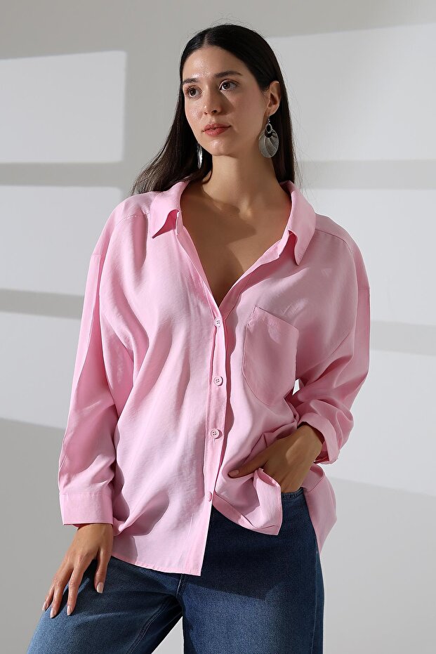 Tek Cep Modal Oversize Kadın Gömlek - 6