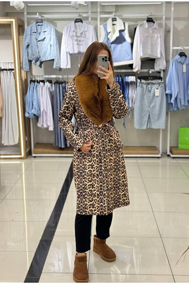 Birded Leopard Patterned Fur Spoon Coat - 2