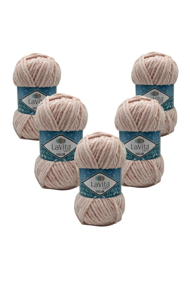 Velur Velvet Hand Knitting Yarn 100% Polyester 500Gr 5 Pcs (4141 A.Pudra)