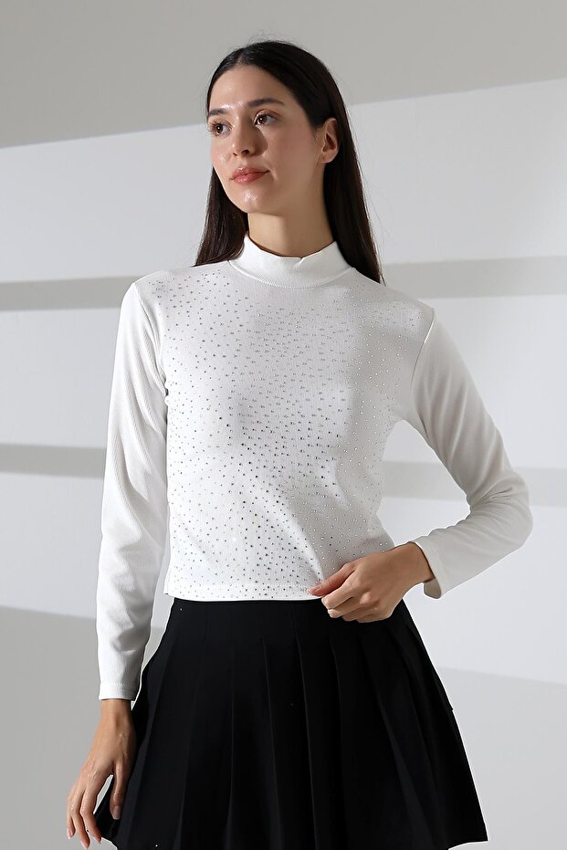 Women's Long Sleeve Stone Blouse, Half Turtleneck (Turtleneck) Body B921