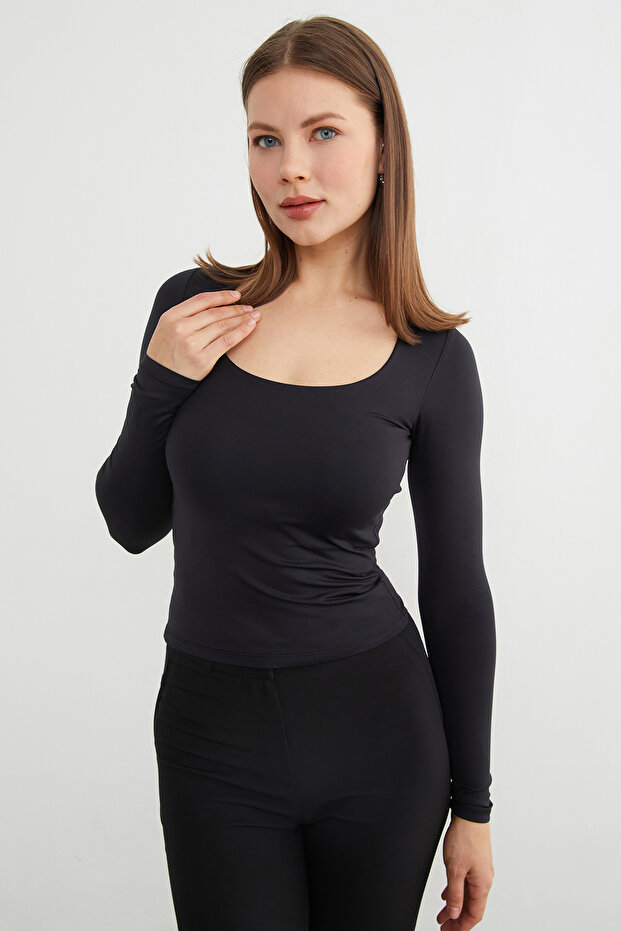 Basic Kare Yaka Bluz - 5