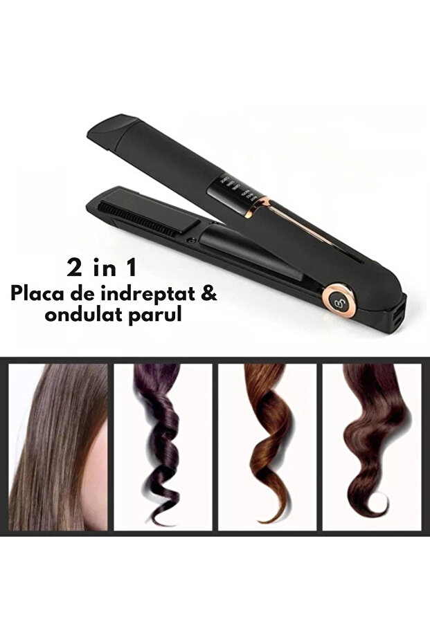 Ceramic 2-in-1 Hair Straightener with LCD Display, External Battery, and Temperature Control, Portab - 8