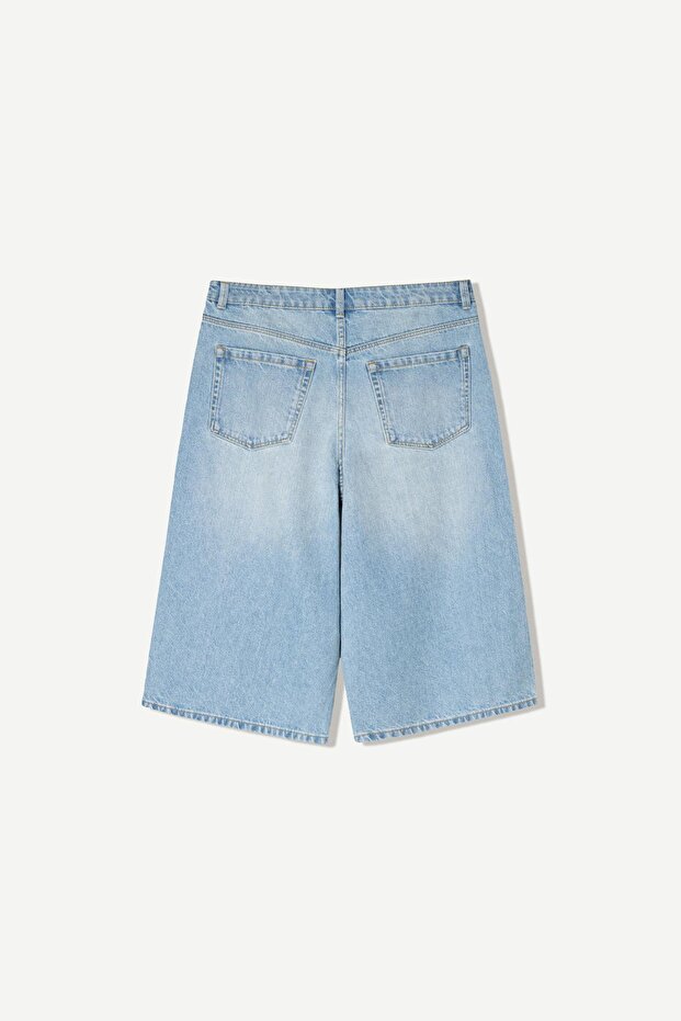 Bol denim bermuda şort - 7