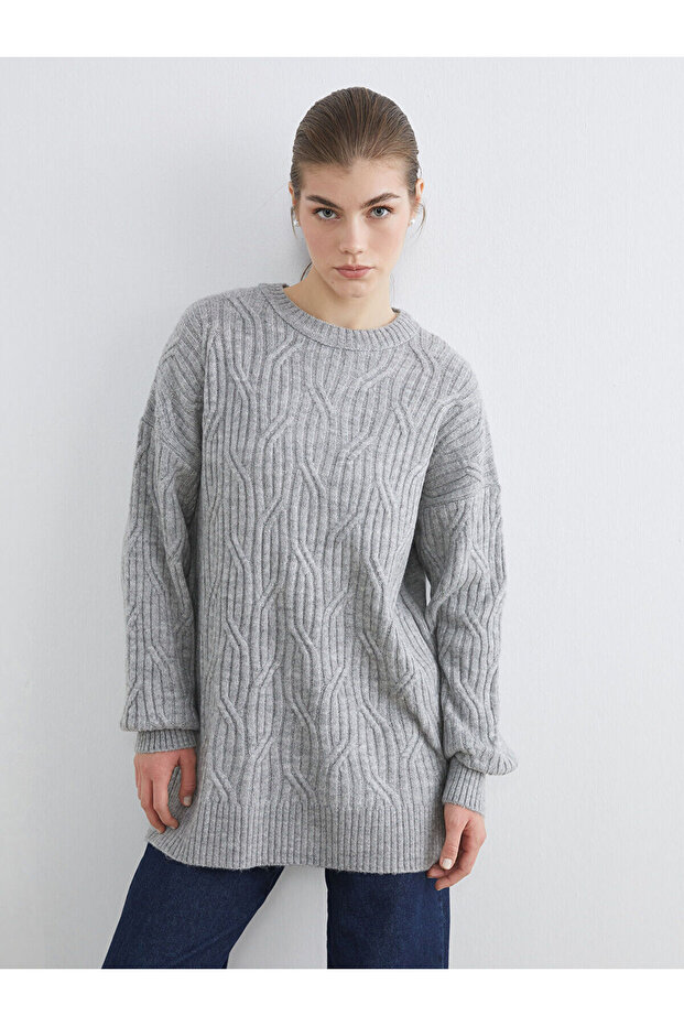 Vizyon New Season Crew Neck Self-Patterned Women's Knitwear Sweater