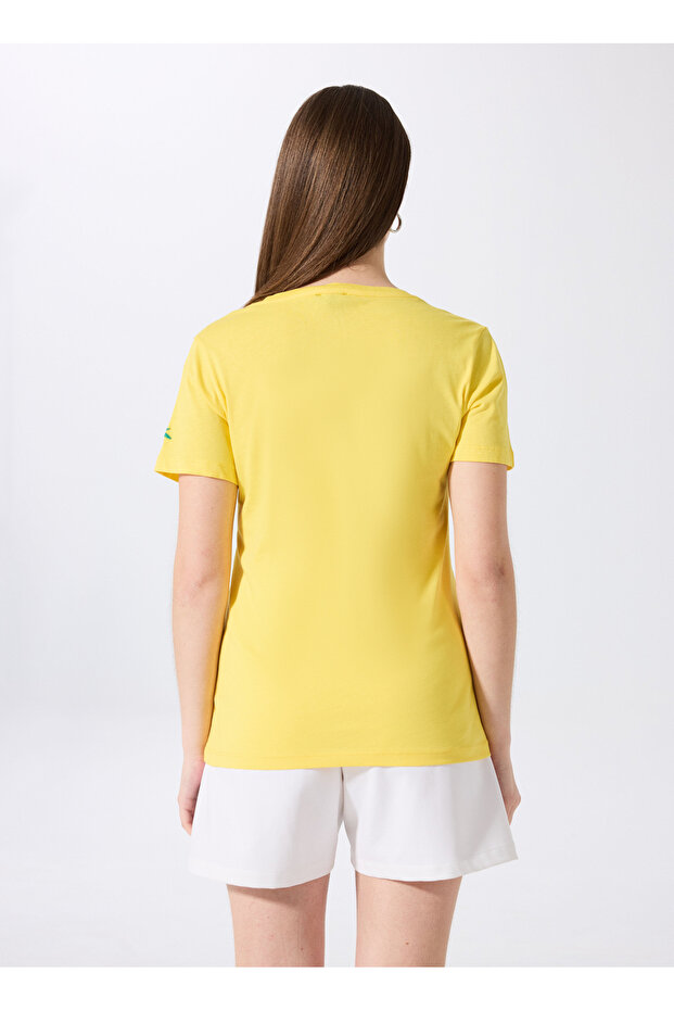 Sarı Kadın V Yaka Basic T-Shirt TEYO - 5