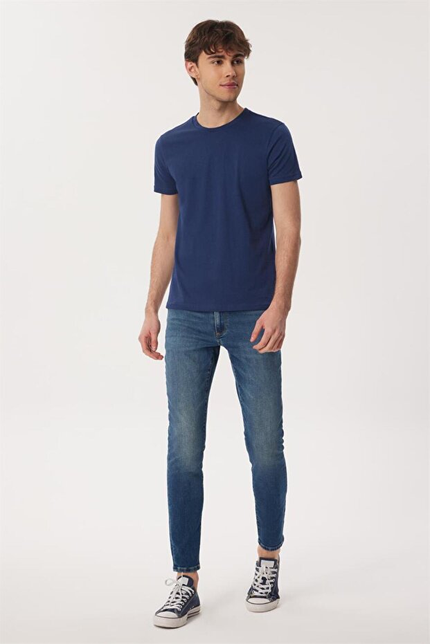 William Men's 100% Cotton O-Neck T-Shirt Navy Blue