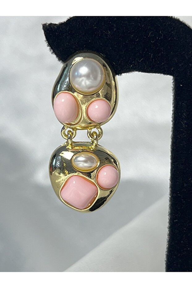 Pearl Detail Modern Earrings - Pink