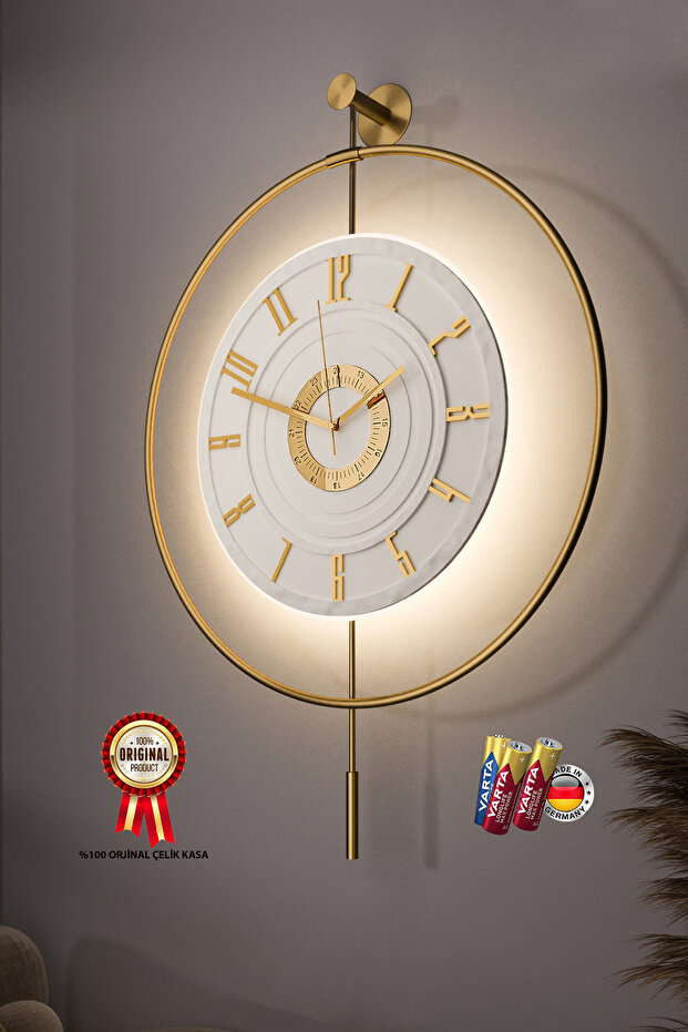 MetaQuartz Aksesuar Led’li Gold 7-24 Kristal - Büyük Boy (50X75CM)-(3 ADET PİL HEDİYE) Dekoratif MetalDuvar Saati