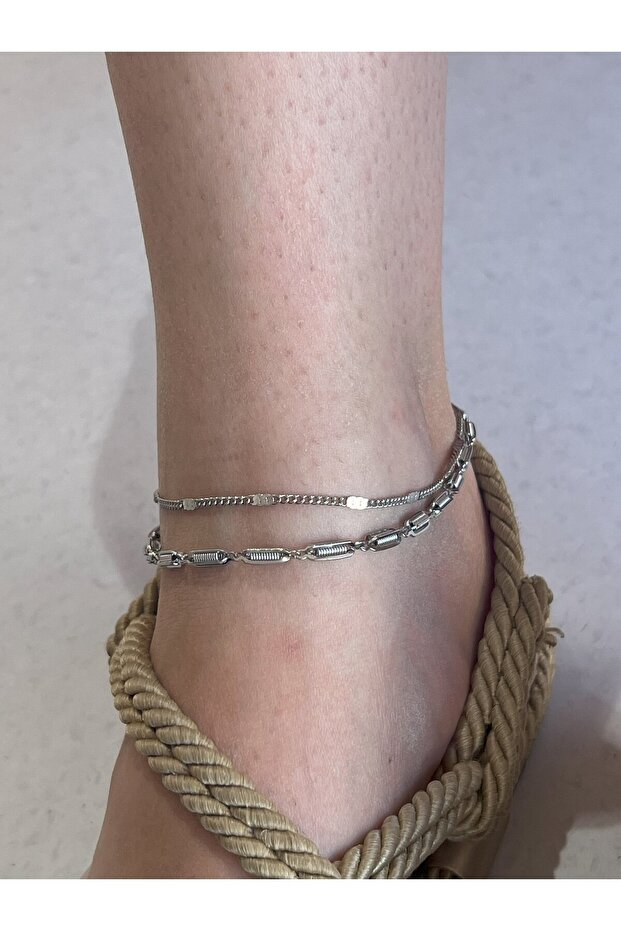 Double Chain Footchain - Silver - 1