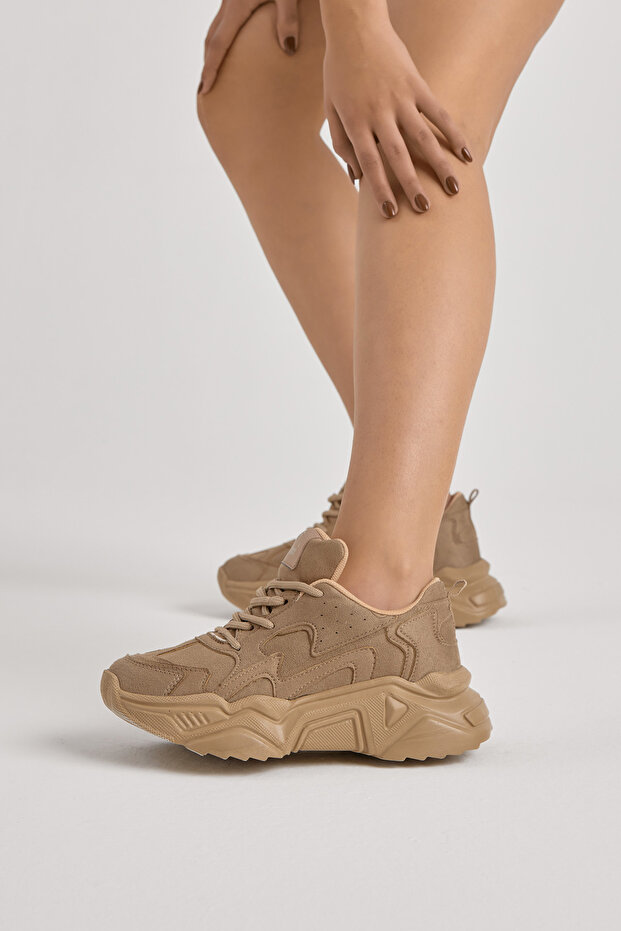 Дамски бежови велурени спортни обувки Dnz - 1