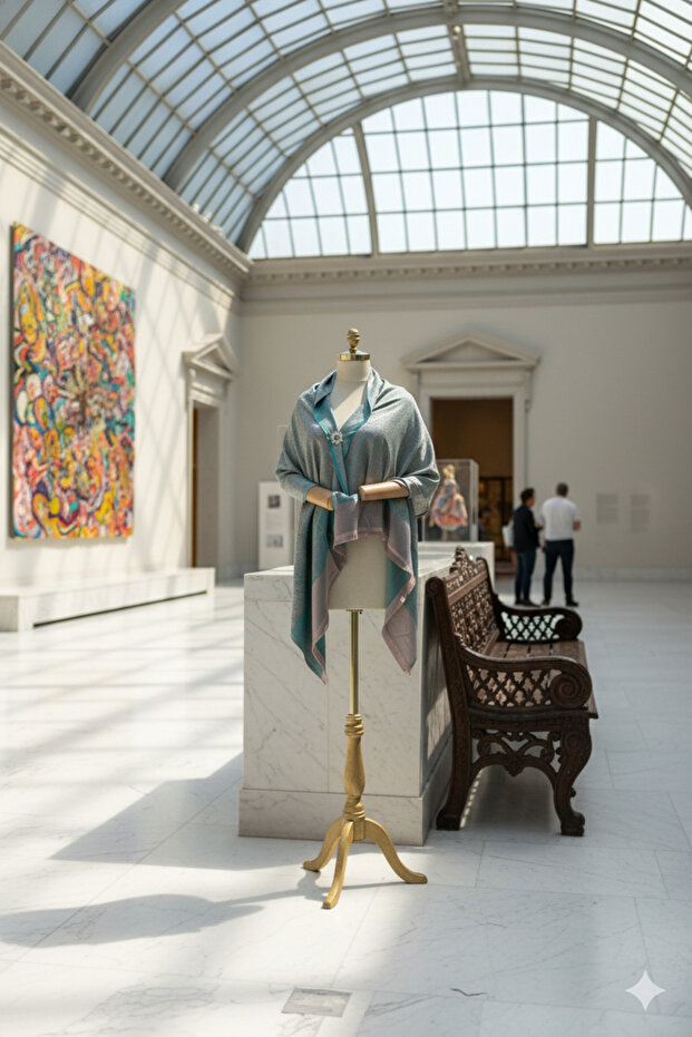 Pink-Aqua Matte Cloud Patterned Shawl - 3