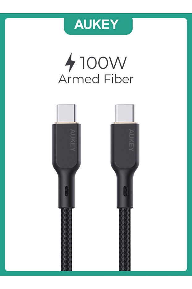 كابل USB-C إلى USB-C مضفر من النايلون مع نواة كيفلر 1.8 متر 100 واط أسود
