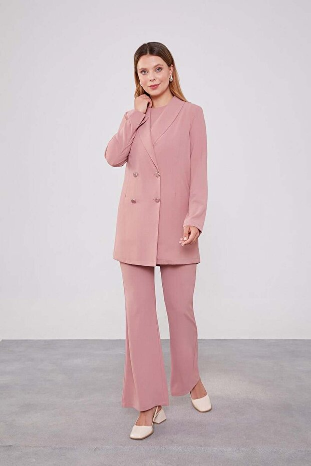 Double Breasted Blazer Jacket Set - Powder - 2