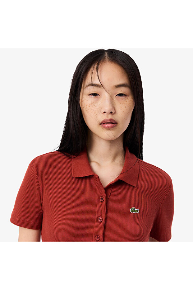 L.12.D Kadın Slim Fit Organik Pamuk Kırmızı Polo - 2