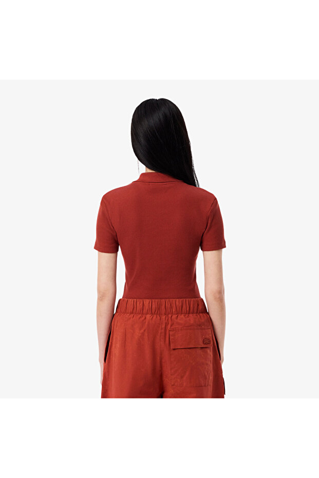 L.12.D Kadın Slim Fit Organik Pamuk Kırmızı Polo - 3
