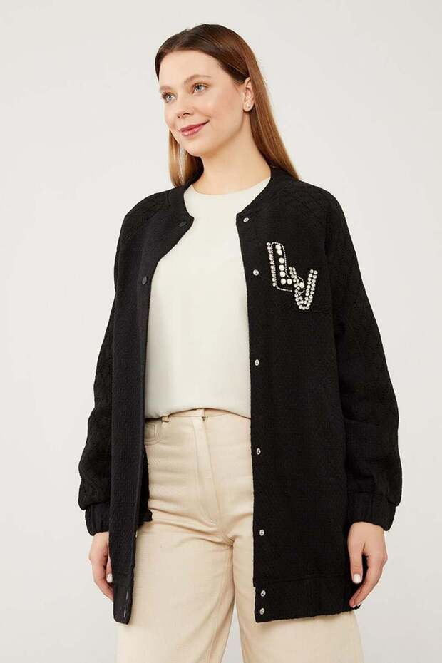 Siyah Triko İşlemeli Ceket - 4