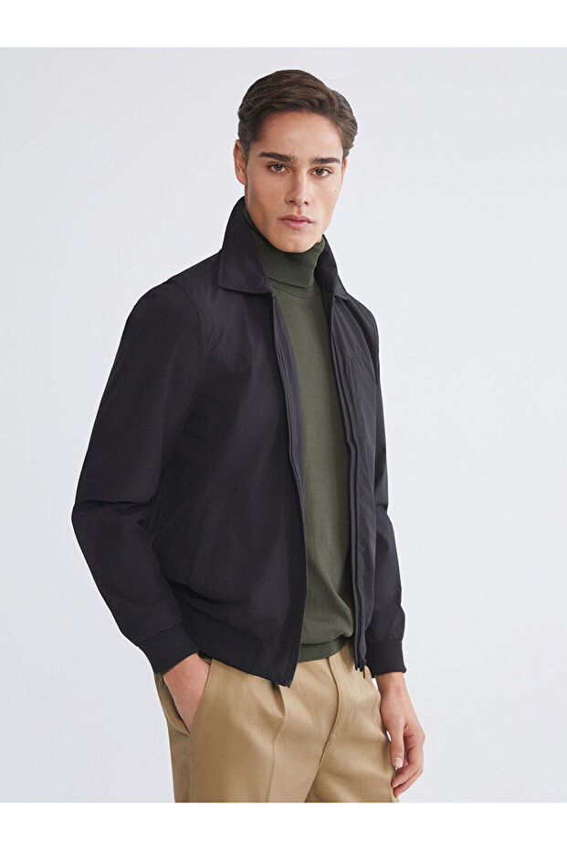 Lcwaikiki Classic Black Shirt Collar Men's Jacket