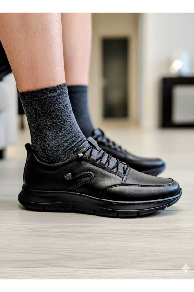 Men's Genuine Leather Shoes Size 38-39 Heel Spur Padded Black