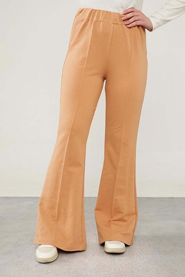 Camel Wide Leg Elastic Waist Sports Pants