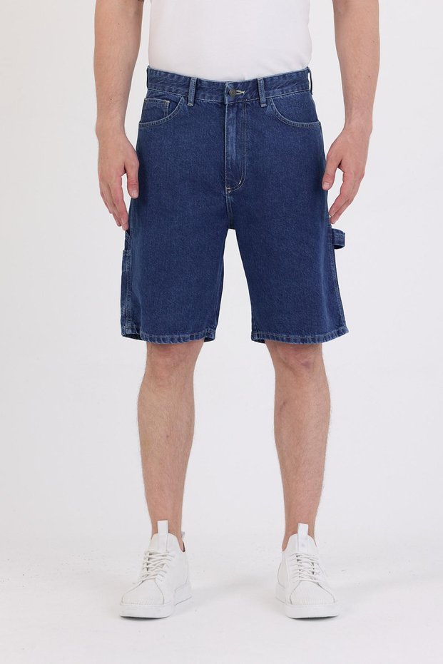 Men's High Waist Cargo Pocket Blue Baggy Denim Shorts