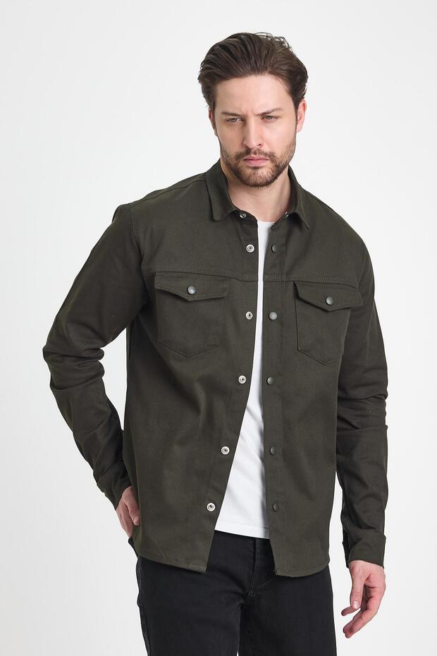 Men's Prevailing Collar Oversize Seasonal Khaki Shirt