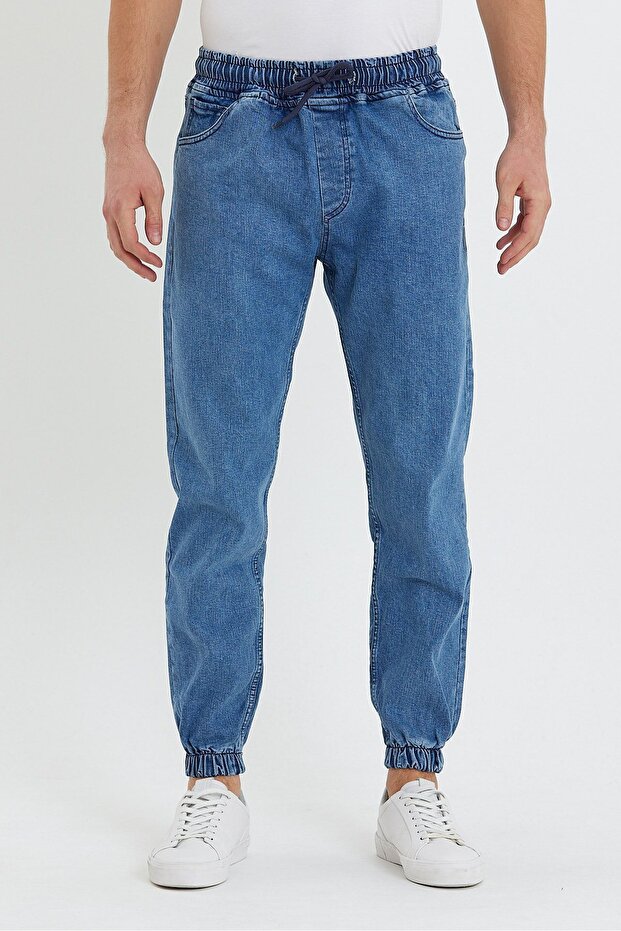 Men's Jeans High Waist Elastic Blue Jeans Jogger Pants