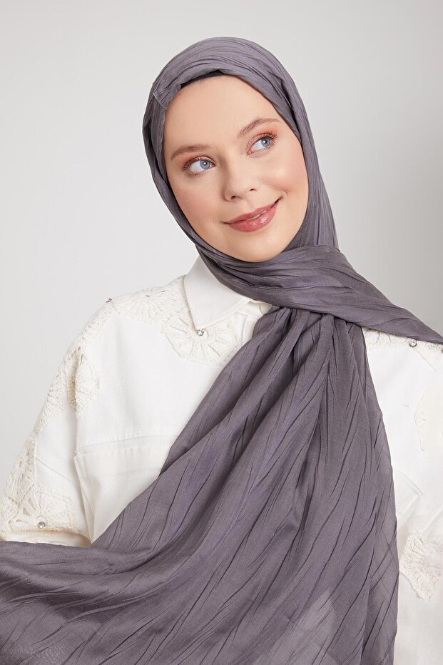 Antrasit Pliseli Pamuklu Şal - 3