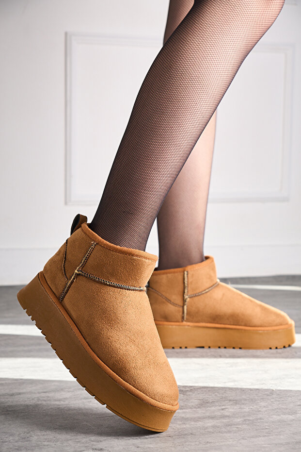 Günlük Kadın Taba Bot Kalın Taban Ultra Mini Süet Bot Kışlık Bootie 400u - 1