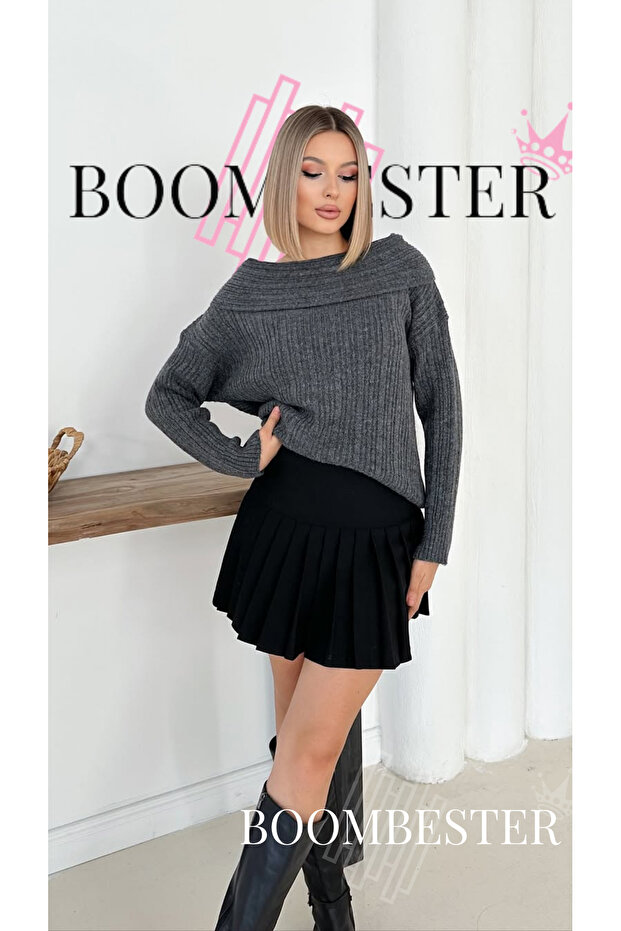 Women's Ecru Shoulder Detail Soft Knit Sweater Madonna Collar –