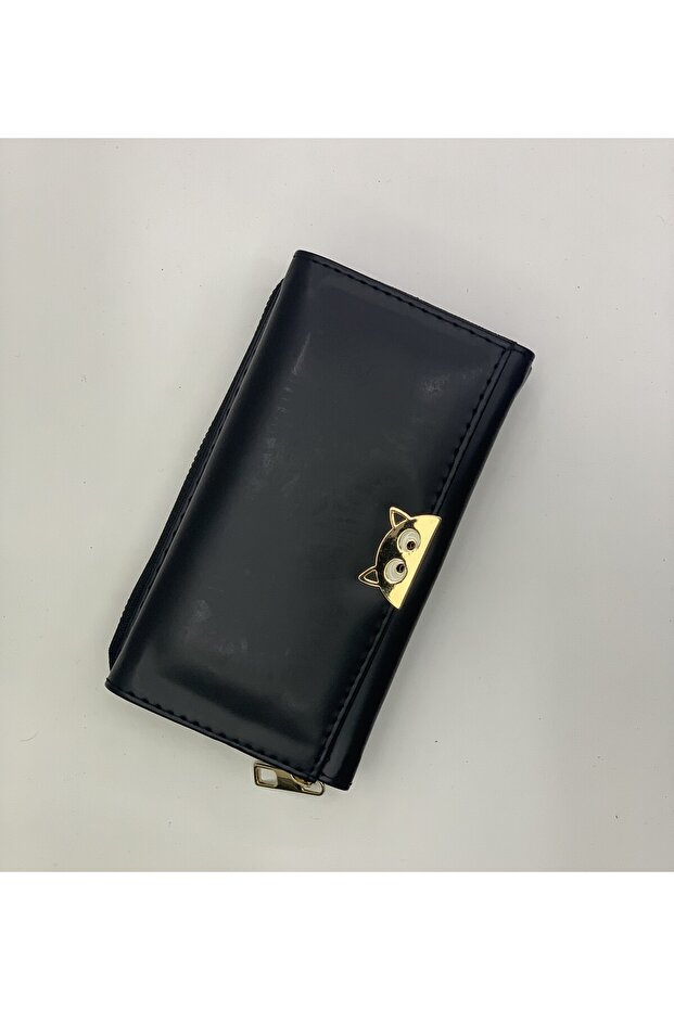 Women's Cat Detailed Large Size Horizontal Wallet 10X17X5Cm