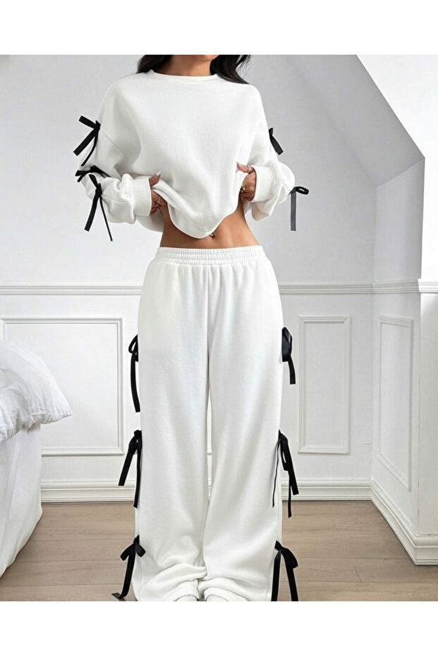 Ribbon Detail Alt Top Bottom Tracksuit Set