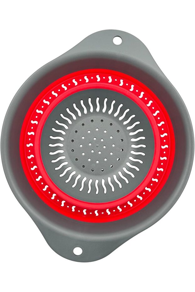 مصفاة سحرية دائرية قابلة للطي، طبقتين، رمادي وأحمر - 2