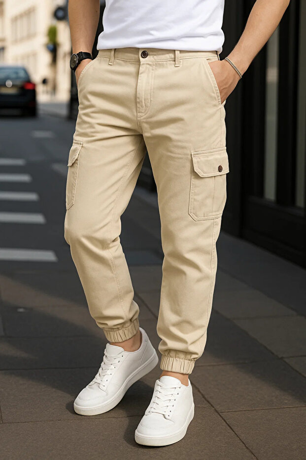 Men's Elastic Trend High Waist Stone Cargo Pants