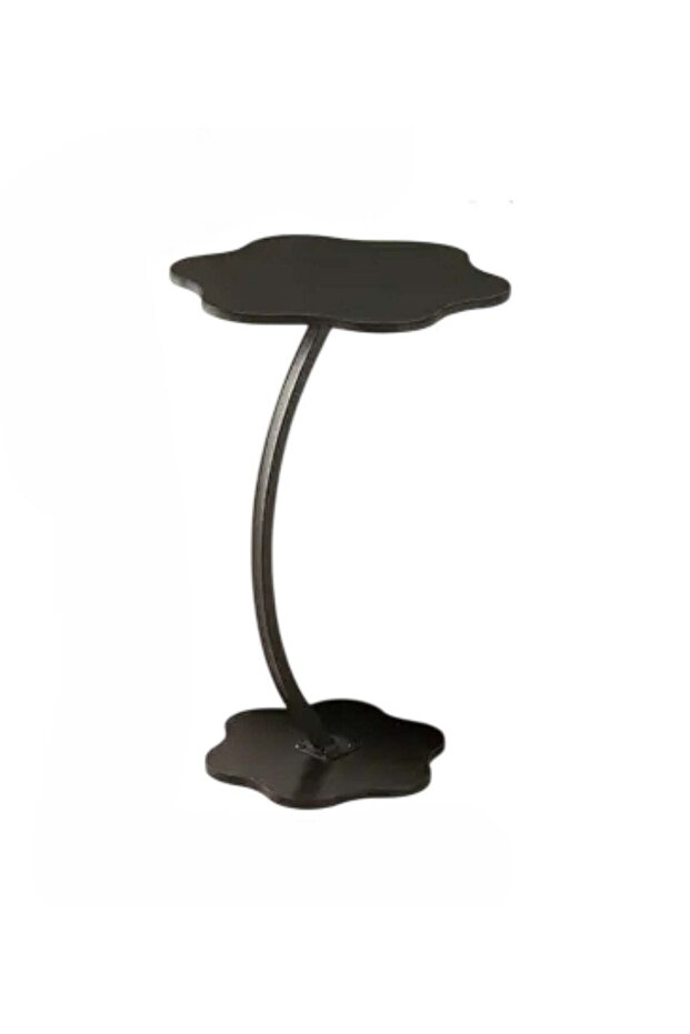 Flower-Shaped Sofa Side Table Black Marble Design Top with Black Metal Frame, 40 x 62 cm
