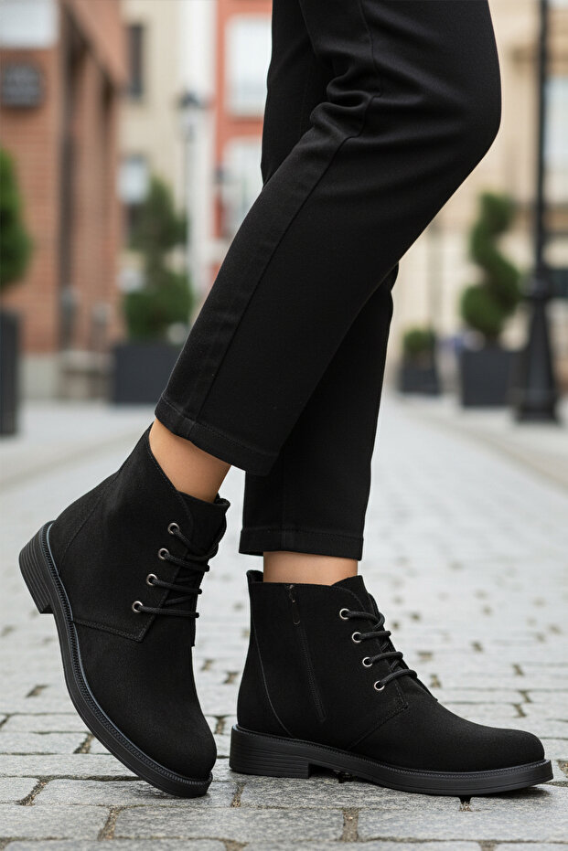 Black Suede Women's Boots with Fleece Inside and Zipper 284098 Z