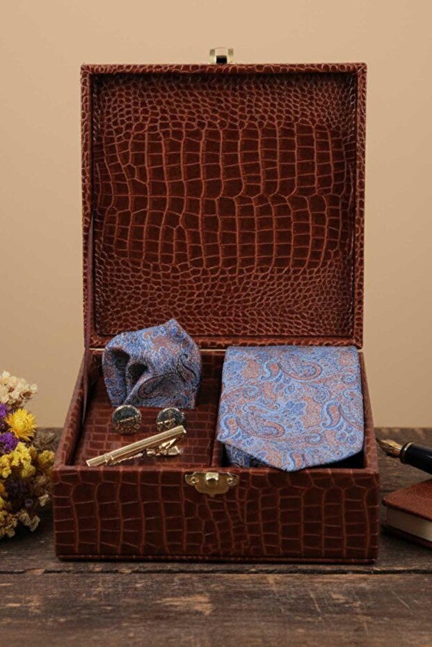 Taba Men's Gift Box - Tie with Handkerchief Cufflinks Tie Clip Kmk77