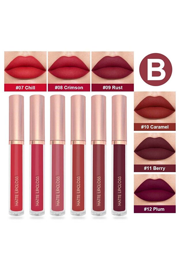 Matte Lip Gloss Set 6-Piece Long Lasting Non-Stick Cup Nude Lip Gloss (Model B)