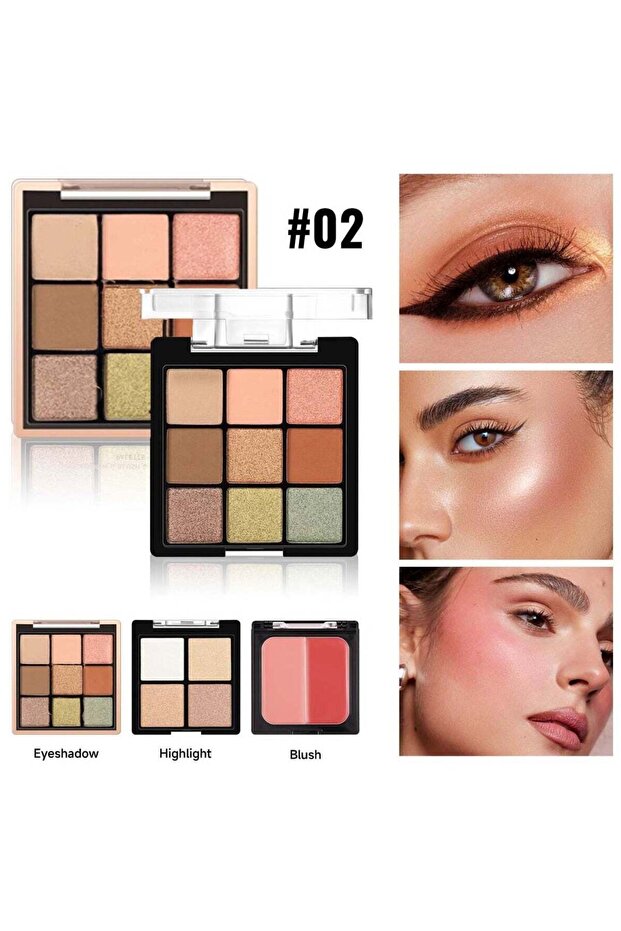 3-Layer Eyeshadow, Blush & Highlight Palette - Shade #02