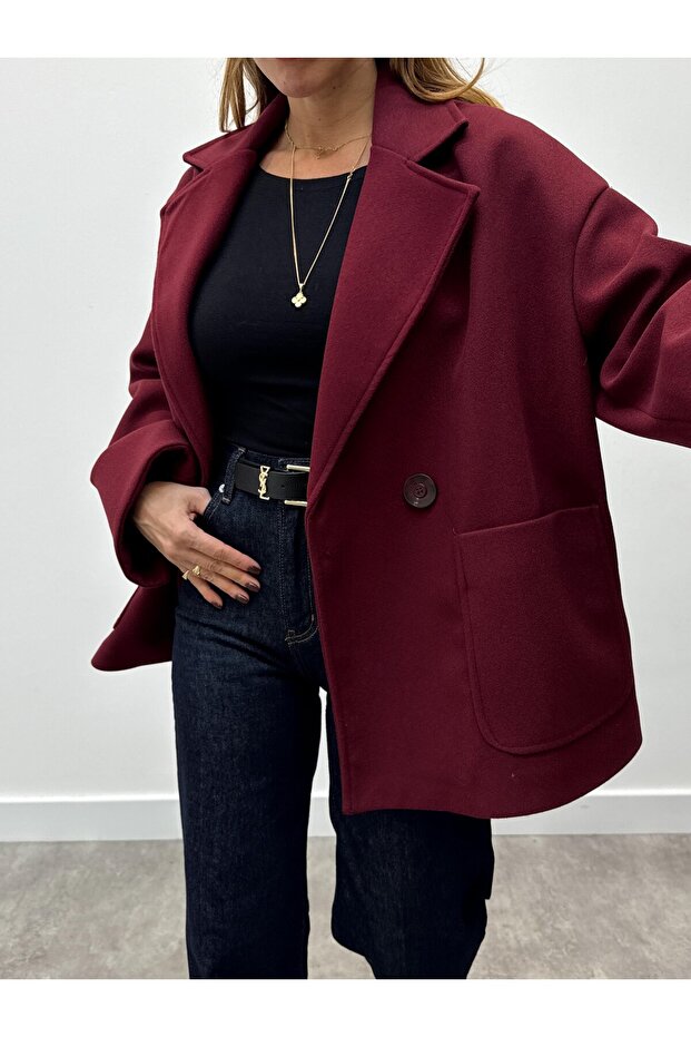 Kadın Düğmeli Premium Kaşe Kaban - 3