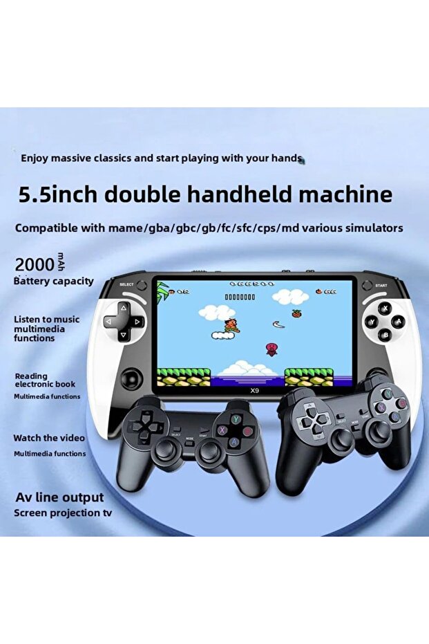 وحدة تحكم ألعاب محمولة X9 بسعة 1500 مللي أمبير/ساعة وشاشة عالية الدقة مقاس 5.5 بوصة ووحدة تحكم ألعاب فيديو ريترو محمولة متعددة الوظائف - 2