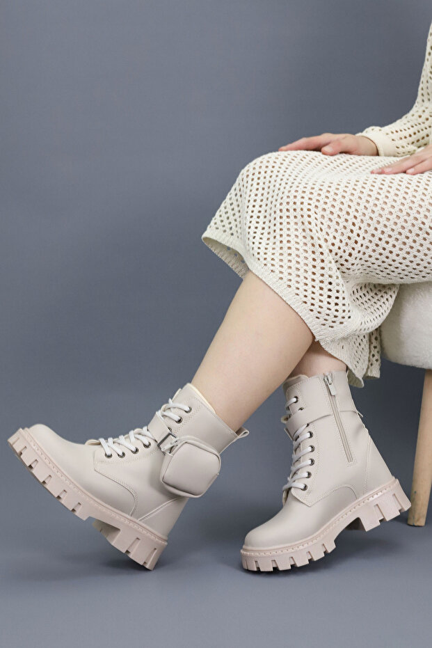 Women's Lace-Up Zippered Wallet Thick Sole Boots Winter Waterproof 502