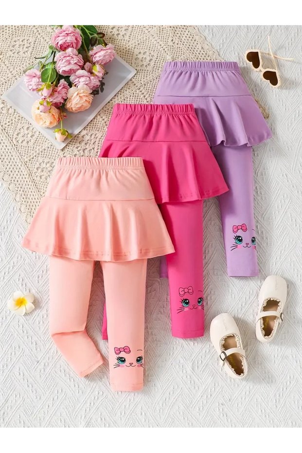 Girl's Cat Patterned Comfortable Skirt Pants
