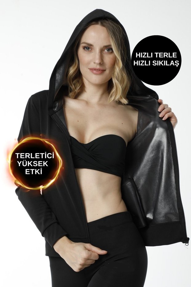 Women Men Belly Chest Waist Shaper Firming Thermal Sauna Long Sleeve Hooded Top Coat