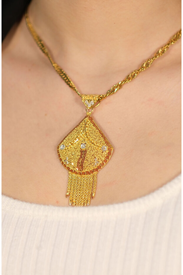 PÜSKÜLLÜ HİNT İŞİ KOLYE 22 AYAR A074131 - 2