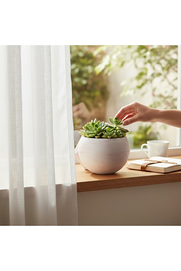 El Yapımı Taş Tozu Yumurta Formlu Tabaklı Sukulent Saksı – 6,5x5,5 cm - 5