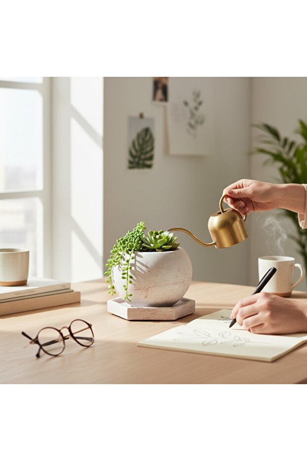 El Yapımı Taş Tozu Yumurta Formlu Tabaklı Sukulent Saksı – 6,5x5,5 cm - 3