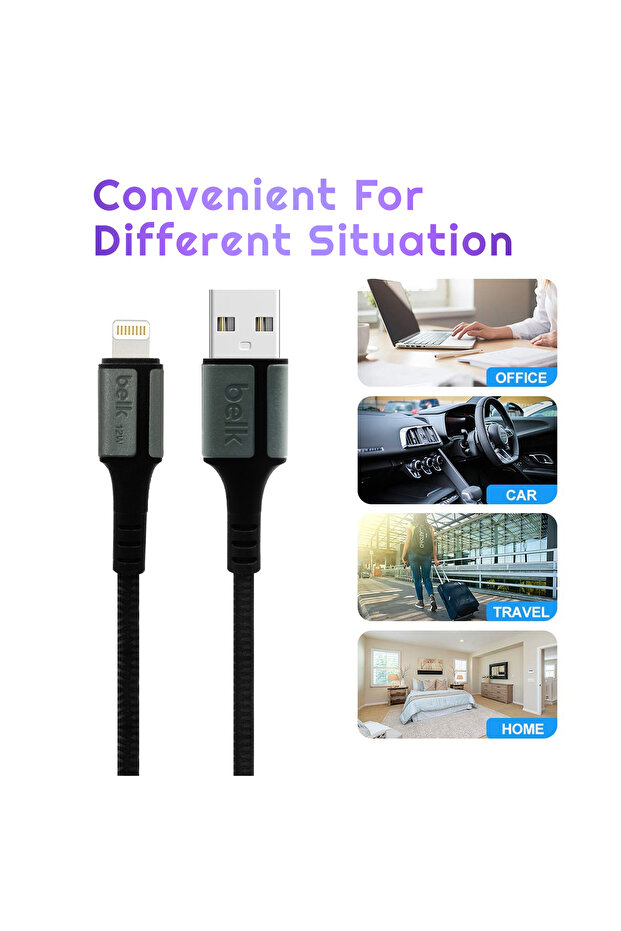 كابل USB A إلى Lightning بقوة 12 وات، شحن سريع ونقل بيانات بسرعة 480 ميجابت في الثانية بطول 3 أمتار